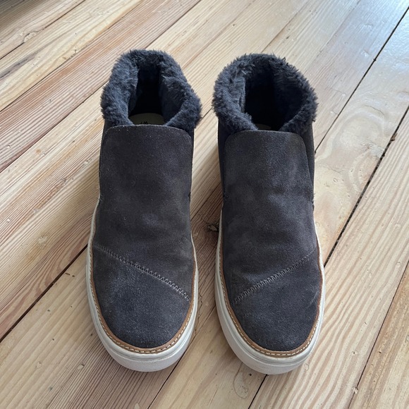 Toms Faux Fur Lined Slip On Ankle Boots Women's Size 7 Gray Paxton Suede - Picture 2 of 9